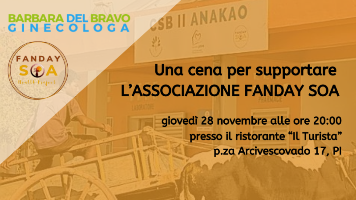 Banner per la cena per supportare l'associazione FANDAY SOA Health Project 