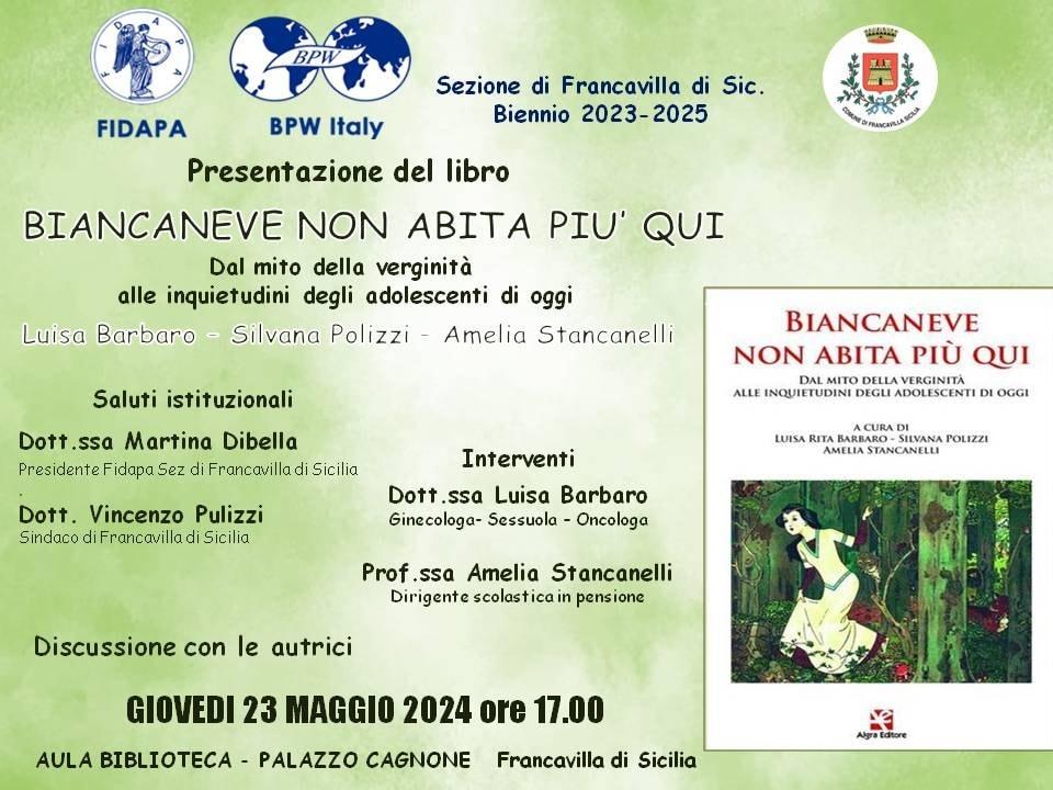 Locandina evento presentazione libro Biancaneve non abita più qui