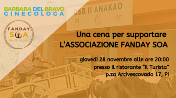 Banner per la cena per supportare l'associazione FANDAY SOA Health Project 